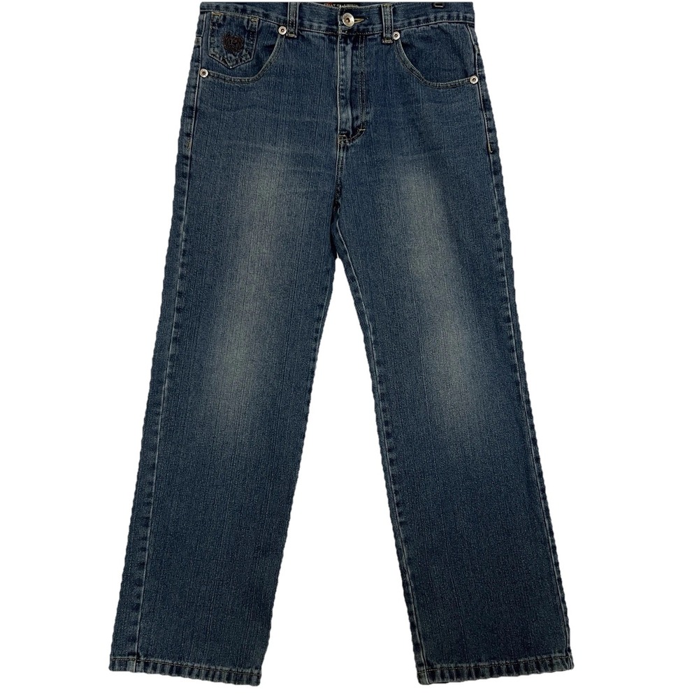 Phat Farm Classics Mens 32x32 Embroidered Denim Jeans Distressed Retro Blue Y2K